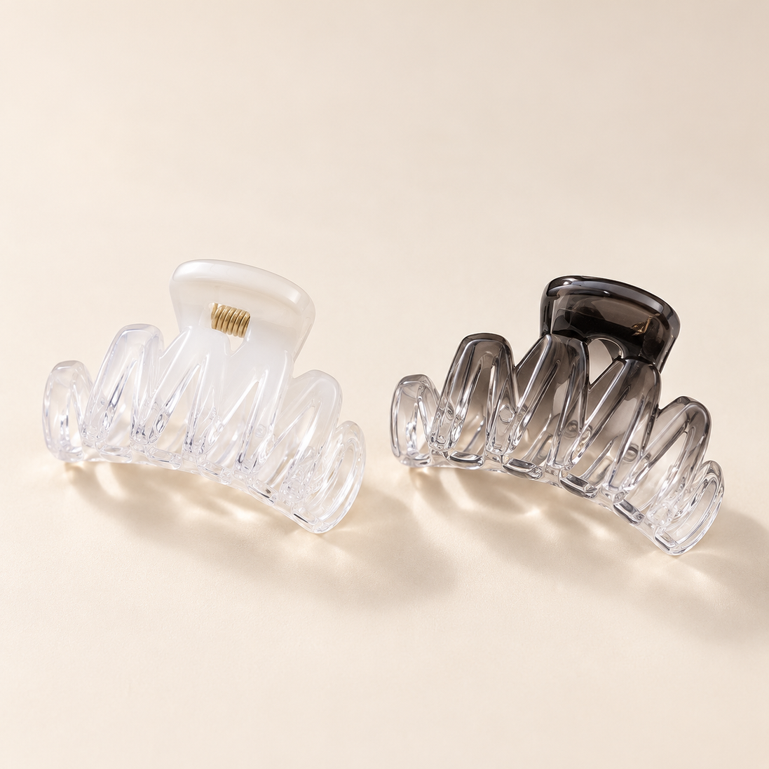 Transparante Mini Haarklem Duo Zigzag – Wit & Rookzwart – 2 stuks – De HaarBoetiek