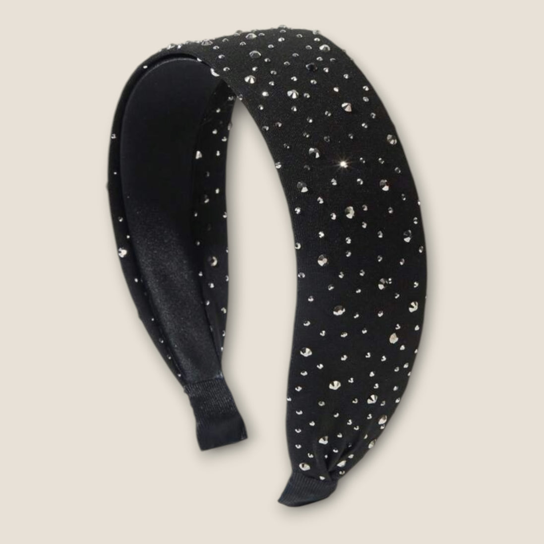 Zwarte brede haarband met strass glitters – dames haaraccessoire