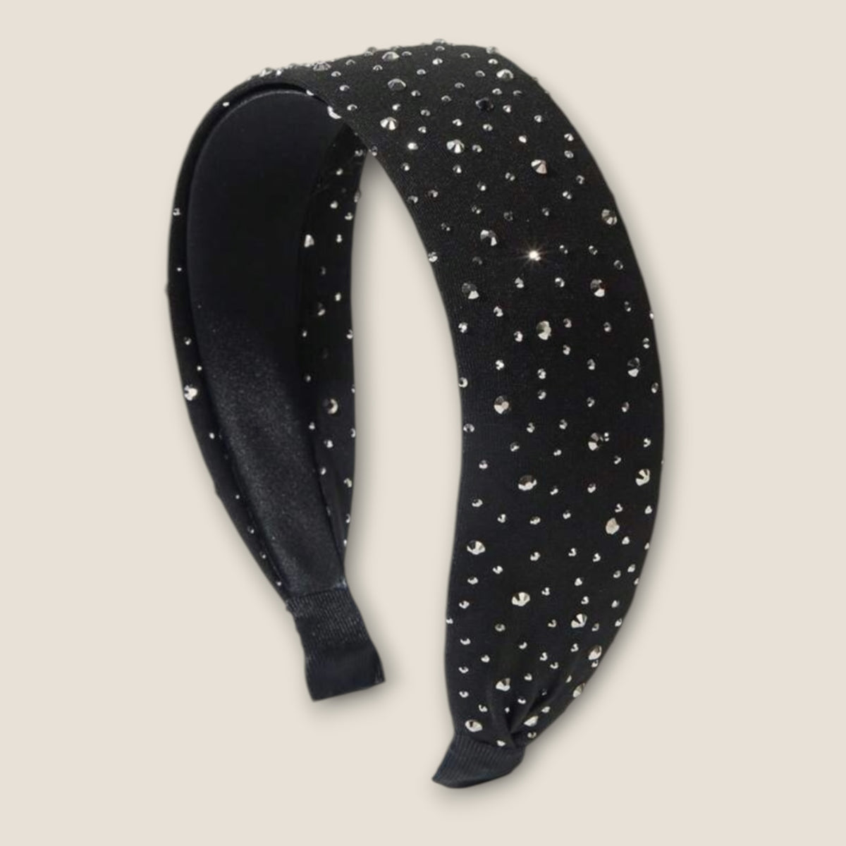 Zwarte brede haarband met strass glitters – dames haaraccessoire