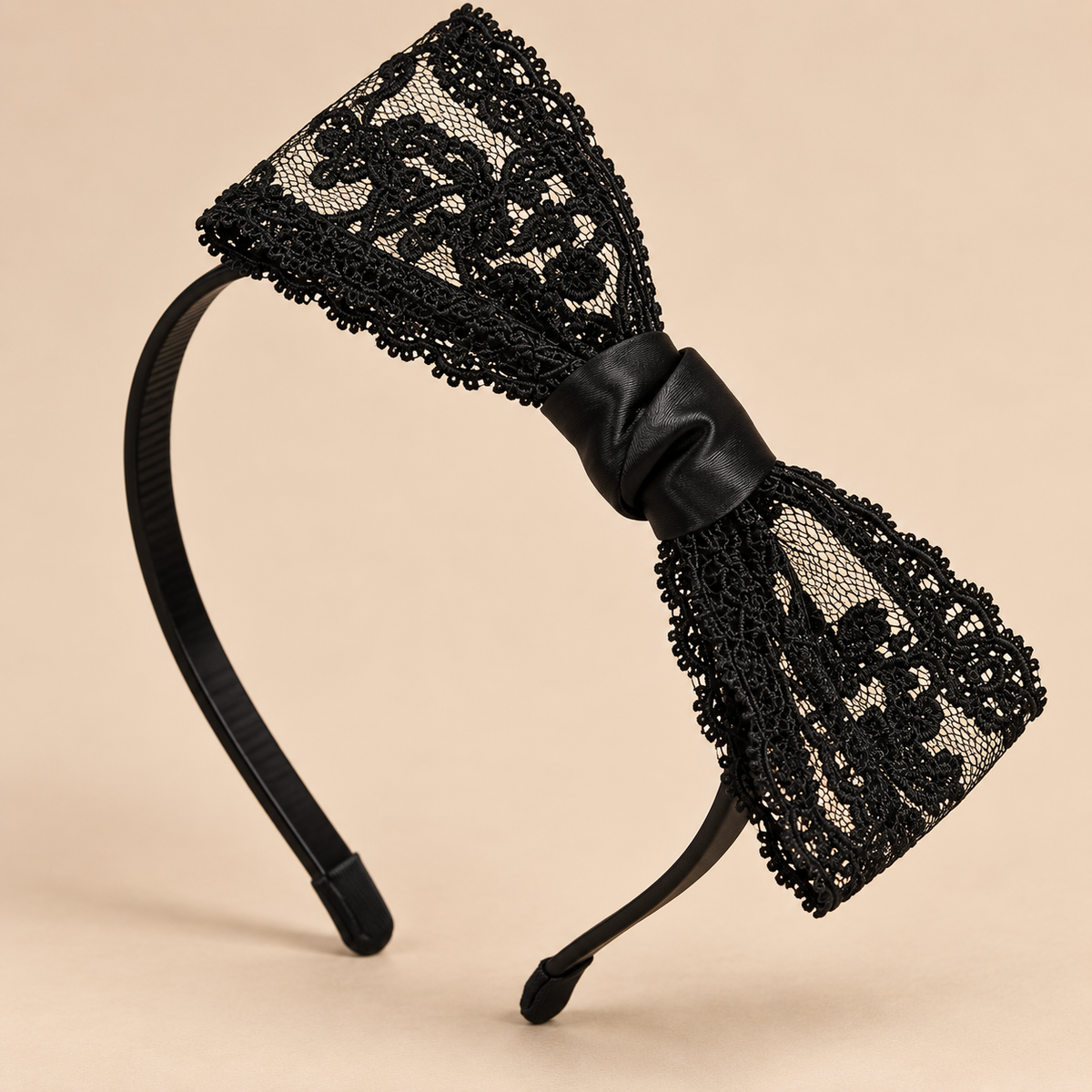 Zwarte kanten haarband met grote strik - elegante zwarte diadeem
