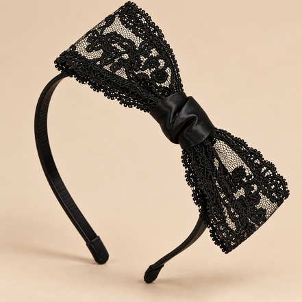 Zwarte kanten haarband met grote strik - elegante zwarte diadeem