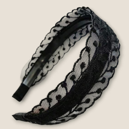 Zwarte kanten haarband met bloemmotief – dames haaraccessoire