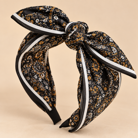 Zwarte paisley haarband met strik - bohemian haaraccessoire